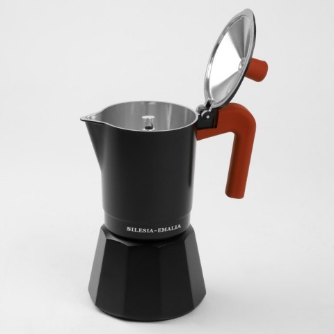 Kawiarka Aluminiowa 150Ml 3 Filiżanki Espresso Czarno-Ceglasta Z Uchwytem