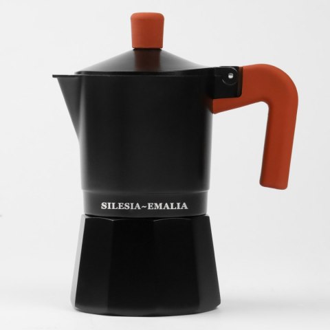 Kawiarka Aluminiowa 150Ml 3 Filiżanki Espresso Czarno-Ceglasta Z Uchwytem
