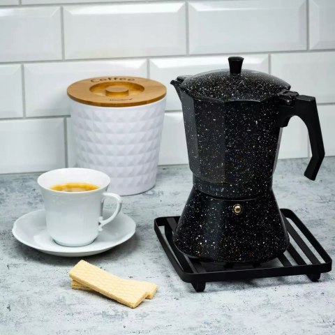 Kawiarka Espresso 600Ml 12 Filiżanek - Indukcja I Gaz, Czarna Marmurkowa