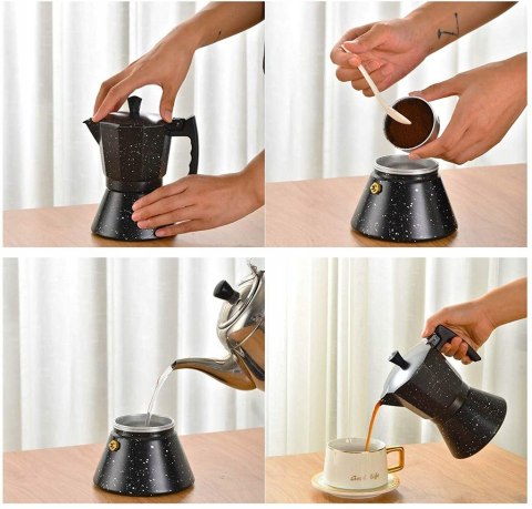 Kawiarka Espresso 600Ml 12 Filiżanek - Indukcja I Gaz, Czarna Marmurkowa