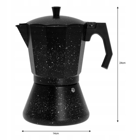 Kawiarka Espresso 600Ml 12 Filiżanek - Indukcja I Gaz, Czarna Marmurkowa