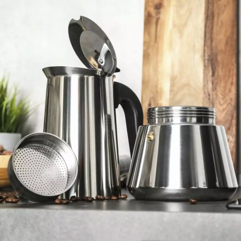Kawiarka Espresso 9 Filiżanek 450Ml Ze Stali Nierdzewnej Na Indukcję I Gaz