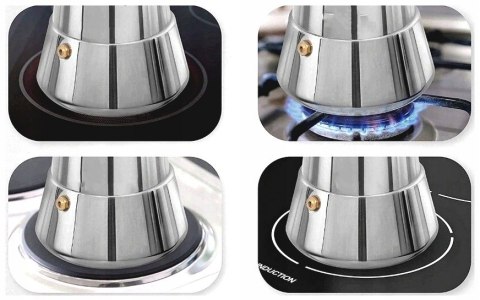 Kawiarka Espresso 9 Filiżanek 450Ml Ze Stali Nierdzewnej Na Indukcję I Gaz