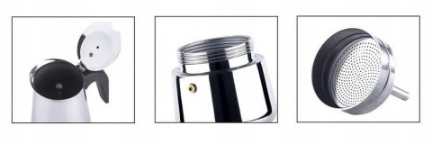Kawiarka Espresso 9 Filiżanek 450Ml Ze Stali Nierdzewnej Na Indukcję I Gaz