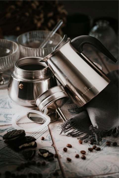 Kawiarka Stalowa 9 Filiżanek 450Ml Na Indukcję, Perfekcyjne Domowe Espresso