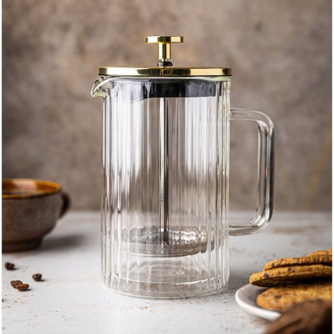 Klausberg Szklany French Press 1000Ml Z Filtrem Stalowym, Złote Detale