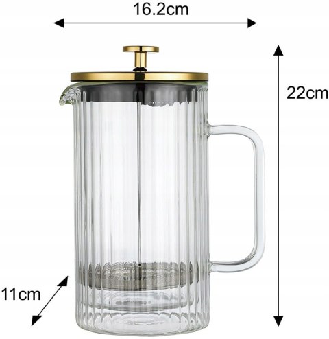 Klausberg Szklany French Press 1000Ml Z Filtrem Stalowym, Złote Detale