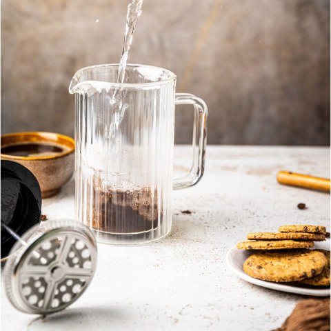 Klausberg Szklany French Press 1000Ml Z Filtrem Stalowym, Złote Detale