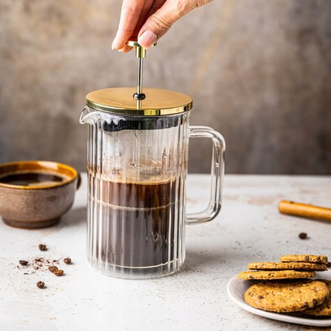 Klausberg Szklany French Press 1000Ml Z Filtrem Stalowym, Złote Detale