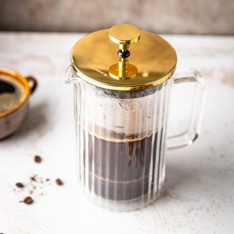 Klausberg Szklany French Press 1000Ml Z Filtrem Stalowym, Złote Detale
