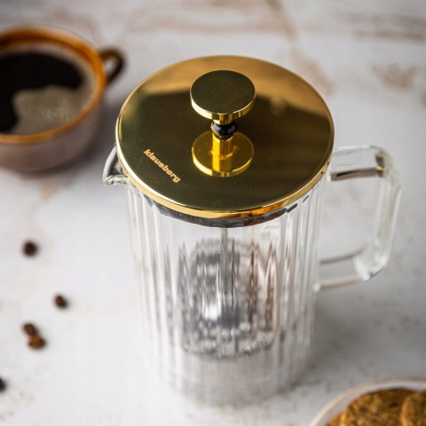 Klausberg Szklany French Press 1000Ml Z Filtrem Stalowym, Złote Detale