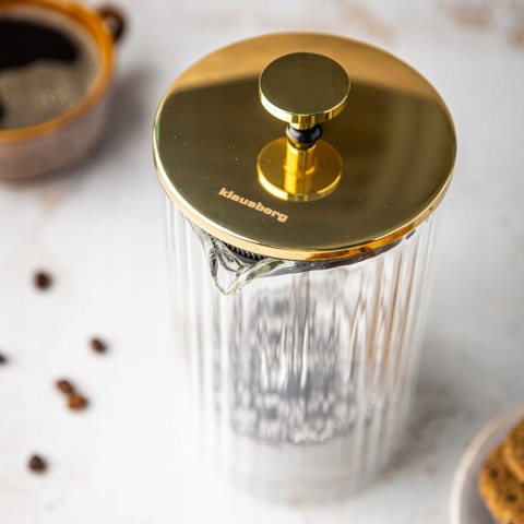 Klausberg Szklany French Press 1000Ml Z Filtrem Stalowym, Złote Detale