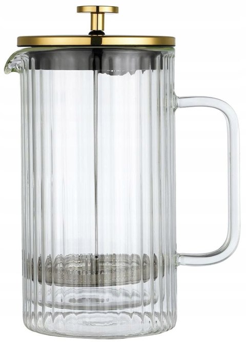 Klausberg Szklany French Press 1000Ml Z Filtrem Stalowym, Złote Detale