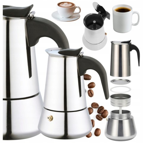 Stalowa Kawiarka Espresso 300Ml 6 Filizanek Do Kuchni Gaz, Elektro Indukcja