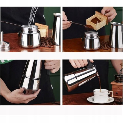 Stalowa Kawiarka Espresso 600Ml 12 Filiżanek - Uniwersalna Indukcja/Gaz