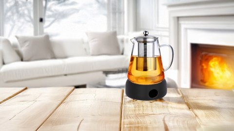 Szklany Dzbanek 1,3L Zaparzacz Ze Stalowym Sitkiem I Podgrzewacz Ceramiki