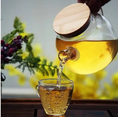 Szklany Dzbanek Do Herbaty 1000Ml Z Metalową Spiralą I Pokrywką Sprężynką