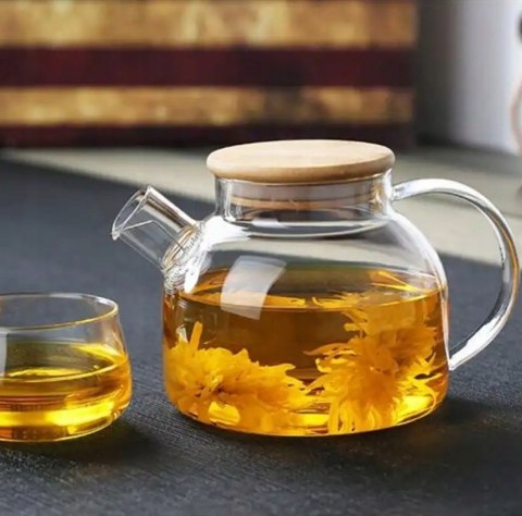 Szklany Dzbanek Do Herbaty 1000Ml Z Metalową Spiralą I Pokrywką Sprężynką