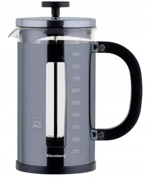 Zaparzacz Tłokowy 1000Ml Stal I Szkło Do Kawy, Herbaty I Ziół Klausberg