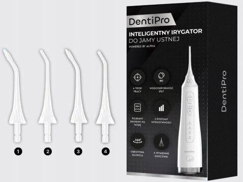 Irygator Do Zębów Dentipro 4 Tryby, 3 Poziomy, 300Ml, 4 Końcówki, Ipx7