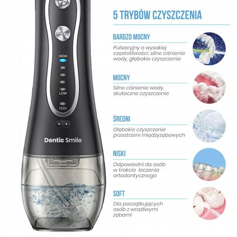 Irygator Dentic Smile Pro 5 Trybów, 8 Dysz, 300Ml, Etui I Pudło Końcówki