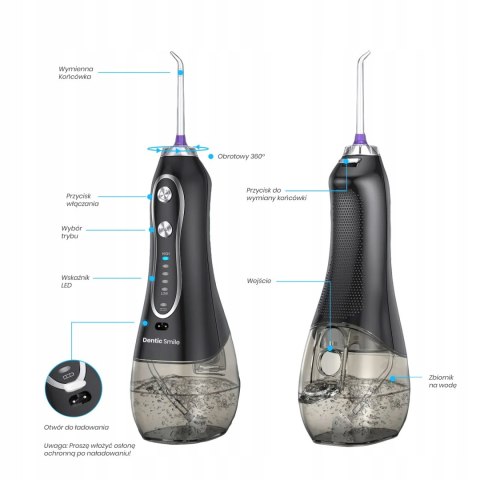 Irygator Dentic Smile Pro 5 Trybów, 8 Dysz, 300Ml, Etui I Pudło Końcówki