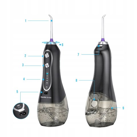 Irygator Dentic Smile Pro 5 Trybów, 8 Dysz, 300Ml, Etui I Pudło Końcówki