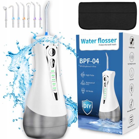 Irygator Dentystyczny Bezprzewodowy 4 Tryby 7 Końcówek Ipx7 300Ml Z Etui