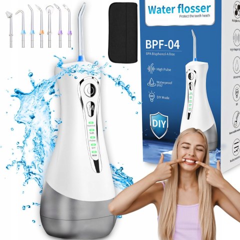 Irygator Dentystyczny Bezprzewodowy 4 Tryby 7 Końcówek Ipx7 300Ml Z Etui