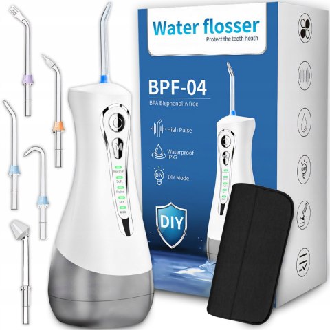 Irygator Dentystyczny Bezprzewodowy 4 Tryby 7 Końcówek Ipx7 300Ml Z Etui