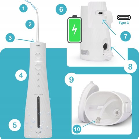 Irygator Dentystyczny Dentalforce 310Ml 9,66 Bar 4 Tryby Ipx7 Usb Type-C