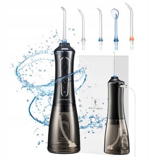 Irygator Do Zębów Czarny Bezprzewodowy 4 Końcówki 5 Poziomów 300Ml 30W Ipx7