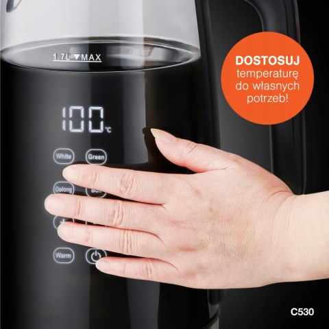 Czajnik Bezprzewodowy Szklany 1,7L 2200W Dotyk.Temp. 13 Poziomów 4 Programy