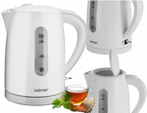 Czajnik Bezprzewodowy Zelmer 2200W 1,7L - Obrotowa Podstawa, Płaska Grzałka