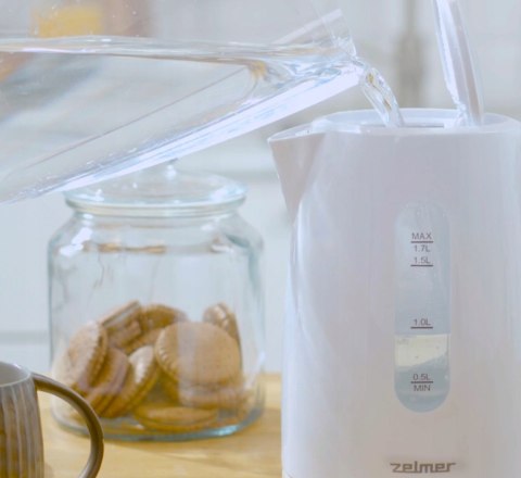 Czajnik Bezprzewodowy Zelmer 2200W 1,7L - Obrotowa Podstawa, Płaska Grzałka