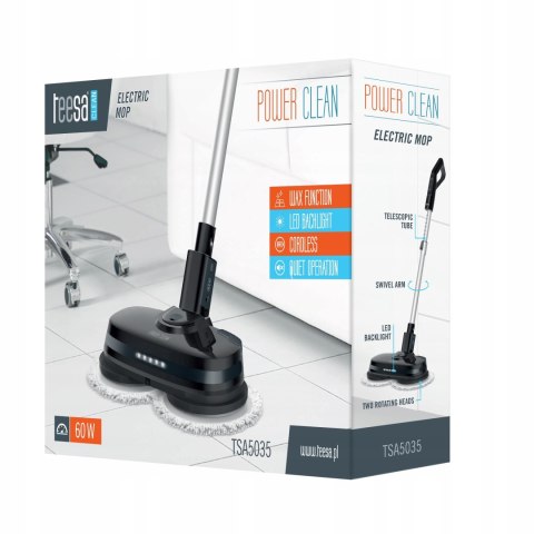Mop Elektryczny Teesa Power Clean, 2 Obrotowe, Led, 300Ml, Regulowane Ramie