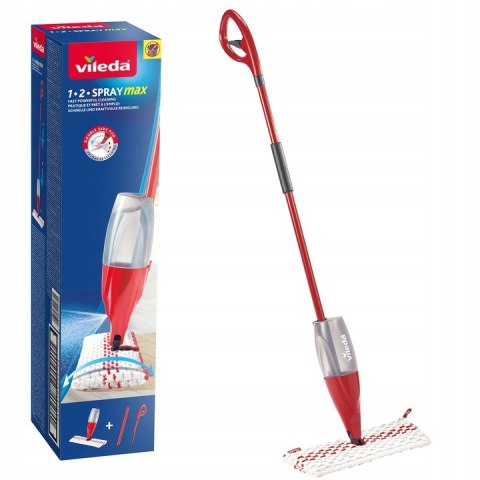 Vileda Mop 1-2 Spray Max - Obrotowa Głowica, Dwustronna Mikrofibra, 750 Ml