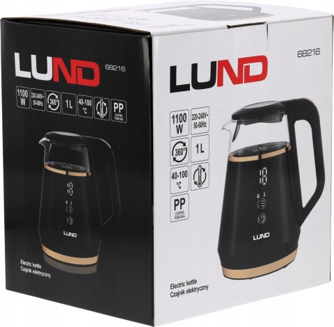 Czajnik Elektryczny Lund 1L 1100W Z Regulacją 40-100°C, Led, Cool Touch