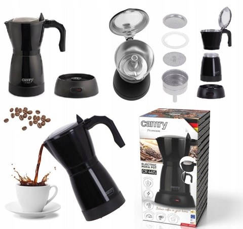 Kawiarka Elektryczna 300 Ml 6 Filiżanek Espresso 480W Obrotowa Podstawa