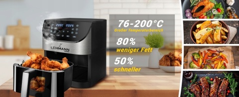 Beztłuszczowa Frytkownica AIR FRYER Lehmann Sante 6L 1500W 12 Programów
