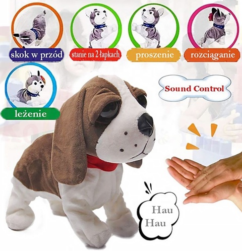 Interaktywny Piesek Basset - Reagujący Na Dotyk I Dźwięki 27 Cm