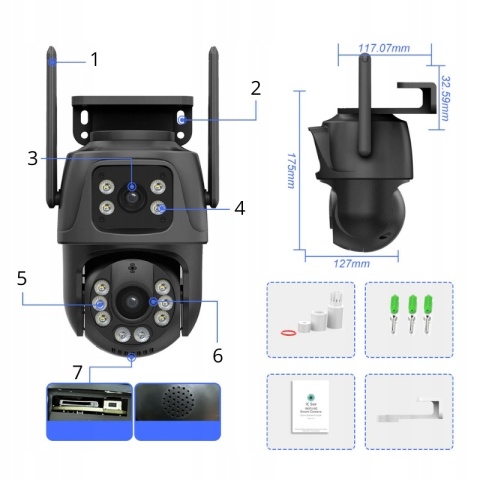 PODWÓJNA KAMERA ZEWNĘTRZNA WIFI FULL HD+ LED Z OBROTEM I ŚLEDZENIEM RUCHU