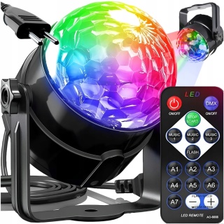 Reflektor RGB LED Kula Dyskotekowa z Pilotem - Efekty Świetlne na Imprezę