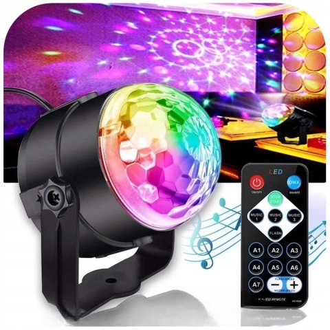 Reflektor RGB LED Kula Dyskotekowa z Pilotem - Efekty Świetlne na Imprezę