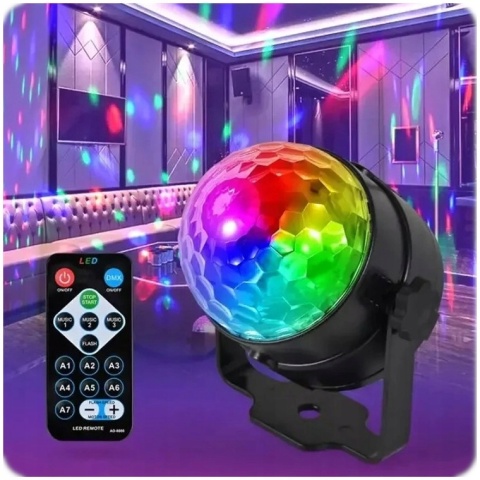 Reflektor RGB LED Kula Dyskotekowa z Pilotem - Efekty Świetlne na Imprezę