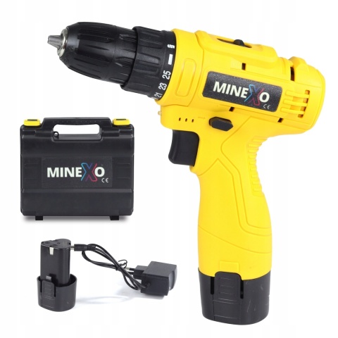 Wiertarko-Wkrętarka Akumulatorowa 12V z 2 Aku, 25 Biegów, LED, MINEXO