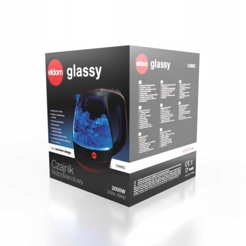 Czajnik Bezprzewodowy Eldom C400 Czerwony 2000W Led Z Filtrem 360° Podstawa