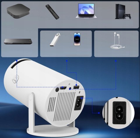 Mini Projektor 4K Wifi Android 11 Z Bluetooth, Obracany, Przenośny Hd