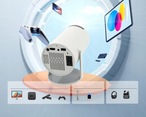 Mini Przenośny Projektor Android 4K Wifi Led Smart Tv Obrotowy Z Usb I Hdmi