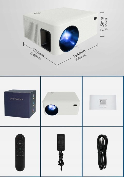 Projektor Heelly Led Android 10, 7000Lm, 720P, Smart Tv, Wifi, Bluetooth